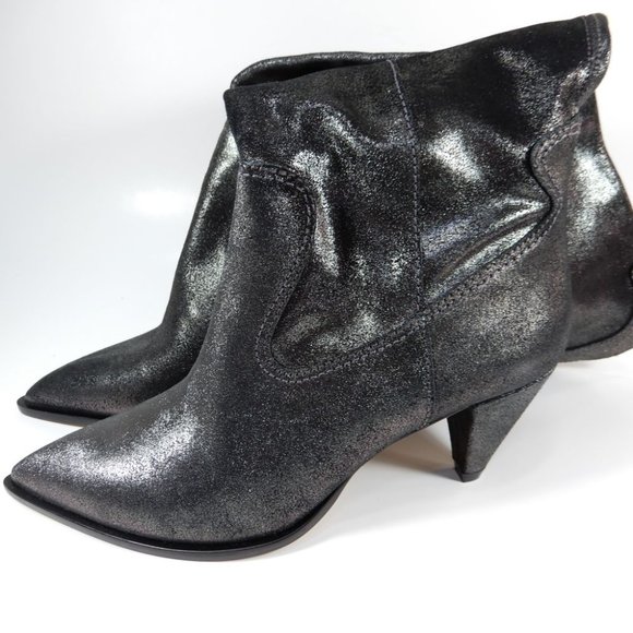 LARROUDE Louise Cowboy BOOTS Size 8 Shine Graphite Metallic Suede Leather $495 - Picture 12 of 15